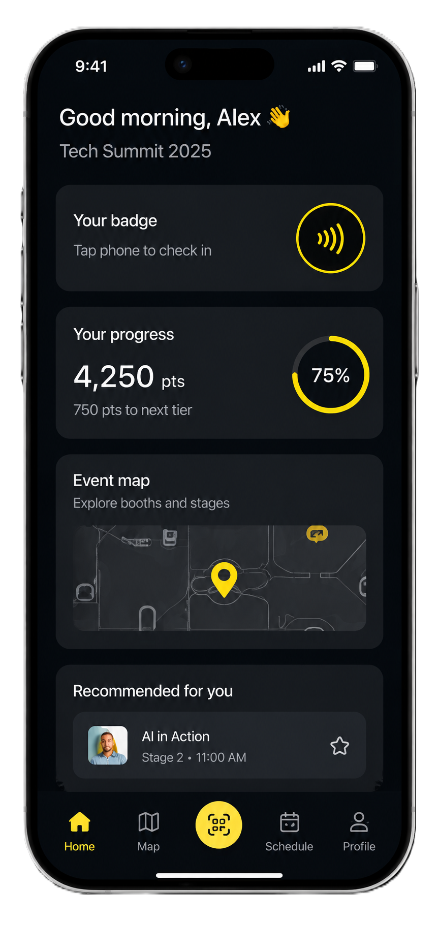 Availo attendee mobile app home screen